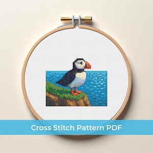 Puffin Cross Stitch Pattern PDF, Seabird Embroidery Design, Coastal Animal Cross Stitch Pattern, Nursery Decor, DMC Chart Instant Download