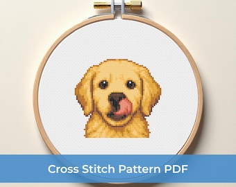 Golden Retriever Kreuzstichmuster, einfaches Hund Kreuzstich Design, Golden Retriever Stickdatei Design, niedlicher Welpe Kreuzstichmuster