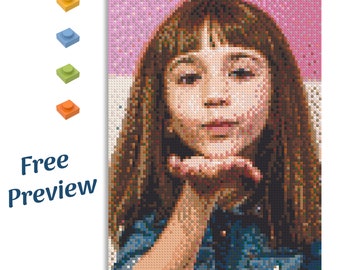 Retrato personalizado de Micro Brick Pixel Art, vista previa gratuita, kit de bricolaje de mosaico de ladrillos de construcción, personalizado a partir de foto, regalo de cumpleaños