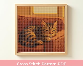Sleeping Cat Cross Stitch Pattern PDF, Cozy Tabby Cat Embroidery Design, Relaxing Cat Stitch Design, Cozy Cat DMC Chart, Animal Lover Gift