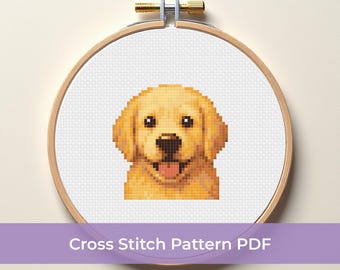 Golden Retriever Kreuzstichmuster, einfaches Hund Kreuzstich Design, Golden Retriever Stickdatei Design, niedlicher Welpe Kreuzstichmuster