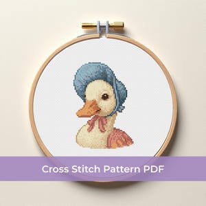 Jemima Puddle-Duck Cross Stitch Pattern - Beatrix Potter Inspired Embroidery PDF, Vintage Storybook Duck, DMC Chart Download