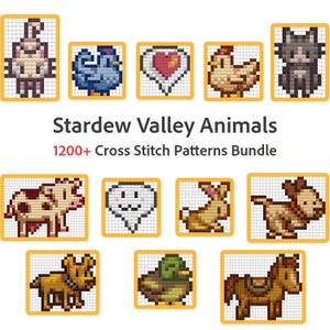 Patrones de punto de cruz de Stardew Valley: más de 1200 patrones, todos los animales en todas las poses, colores DMC, descarga instantánea en PDF