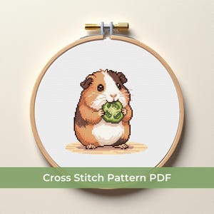 Cute Guinea Pig Eating Cross Stitch Pattern PDF, Cavy Pet Embroidery Chart, Digital Download Small Pet Art, Animal Lover Gift