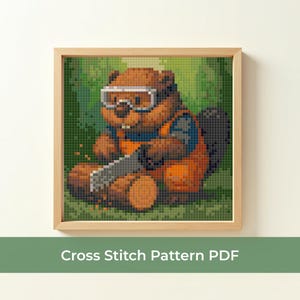 Beaver Cross Stitch Pattern PDF, Hardworking Woodworker Beaver Cross Stitch Pattern, Funny Beaver Embroidery, DMC Cross Stitch Pattern