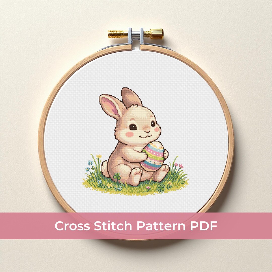 Cute Easter Bunny Cross Stitch Pattern PDF, Rabbit Holding Egg ...