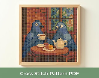 花火のクロスステッチパターンPDF、家族で花火を見る刺繍デザイン