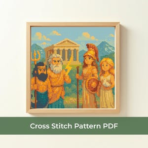 Cute Greek Gods Cross Stitch Pattern PDF, Olympus Mythology Embroidery Design, Zeus Poseidon Athena Aphrodite Cross Stitch, DMC Pattern