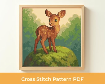 Baby Deer Cross Stitch Pattern PDF, Woodland Fawn Embroidery Design, Cute Deer Nursery Cross Stitch, Forest Animal Cross Stitch DMC Chart