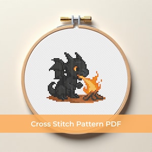Baby Dragon Cross Stitch Pattern, Cute Black Dragon PDF, Fantasy Animal Cross Stitch, Beginner Embroidery Design, Simple Animal Cross Stitch