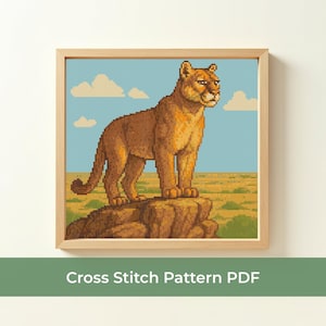 Cougar Cross Stitch Pattern PDF, Mountain Lion Embroidery Design, Puma Wildlife Cross Stitch Chart, Nature Animal Stitch Design, DMC Pattern