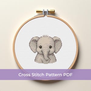 Padrão de ponto cruz de elefante bebê em PDF – Bordado fofo de animal para berçário – Presente neutro para recém-nascidos – Download instantâneo