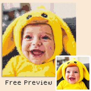 Custom Micro Brick Pixel Art Portrait, Free Preview, Building Brick Mosaic DIY Kit, Personalized From Photo, Birthday Gift, Custom Baby Gift