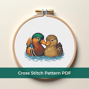 Mandarin Ducks Cross Stitch Pattern PDF – Cute Love Birds Couple Design – Romantic Animal Embroidery for Anniversary or Wedding