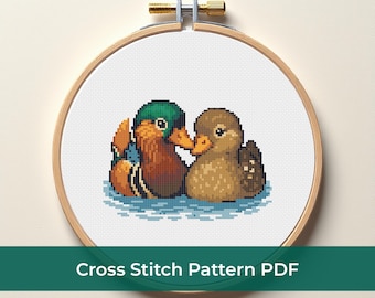 Mandarin Ducks Cross Stitch Pattern PDF – Cute Love Birds Couple Design – Romantic Animal Embroidery for Anniversary or Wedding