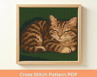 Sleeping Cat Cross Stitch Pattern PDF, Cozy Tabby Cat Embroidery Design, Relaxing Cat Stitch Design, Cozy Cat DMC Chart, Animal Lover Gift
