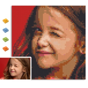 Custom Micro Brick Pixel Art Portrait, Free Preview, Building Brick Mosaic DIY Kit, Personalized From Photo, Birthday Gift