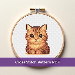Orange Cat Cross Stitch Pattern, Golden Tabby Cat Cross Stitch Pattern, Ginger Cat DMC Cross Stitch Pattern, Cute Cat Cross Embroidery PDF
