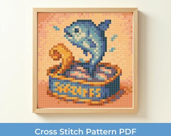 Fish Cross Stitch Pattern PDF, Canned Fish Embroidery Design, Funny Cross Stitch, Retro Fish Stitch Pattern, Cute Fish DMC Stitch Chart