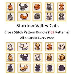 Stardew Valley Cats, motif de point de croix PDF (152 motifs), couleurs DMC, téléchargement immédiat