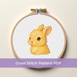 Yellow Bunny Cross Stitch Pattern, Rabbit Cross Stitch, Simple Cute Animal Embroidery Design, Baby Rabbit Cross Stitch, Bunny Lover gift