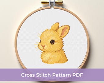 Gelbes Kaninchen Kreuzstichmuster, Kaninchen Kreuzstich, Einfaches niedliches Tier Stickmuster, Baby Kaninchen Kreuzstich, Geschenk für Häschen Liebhaber