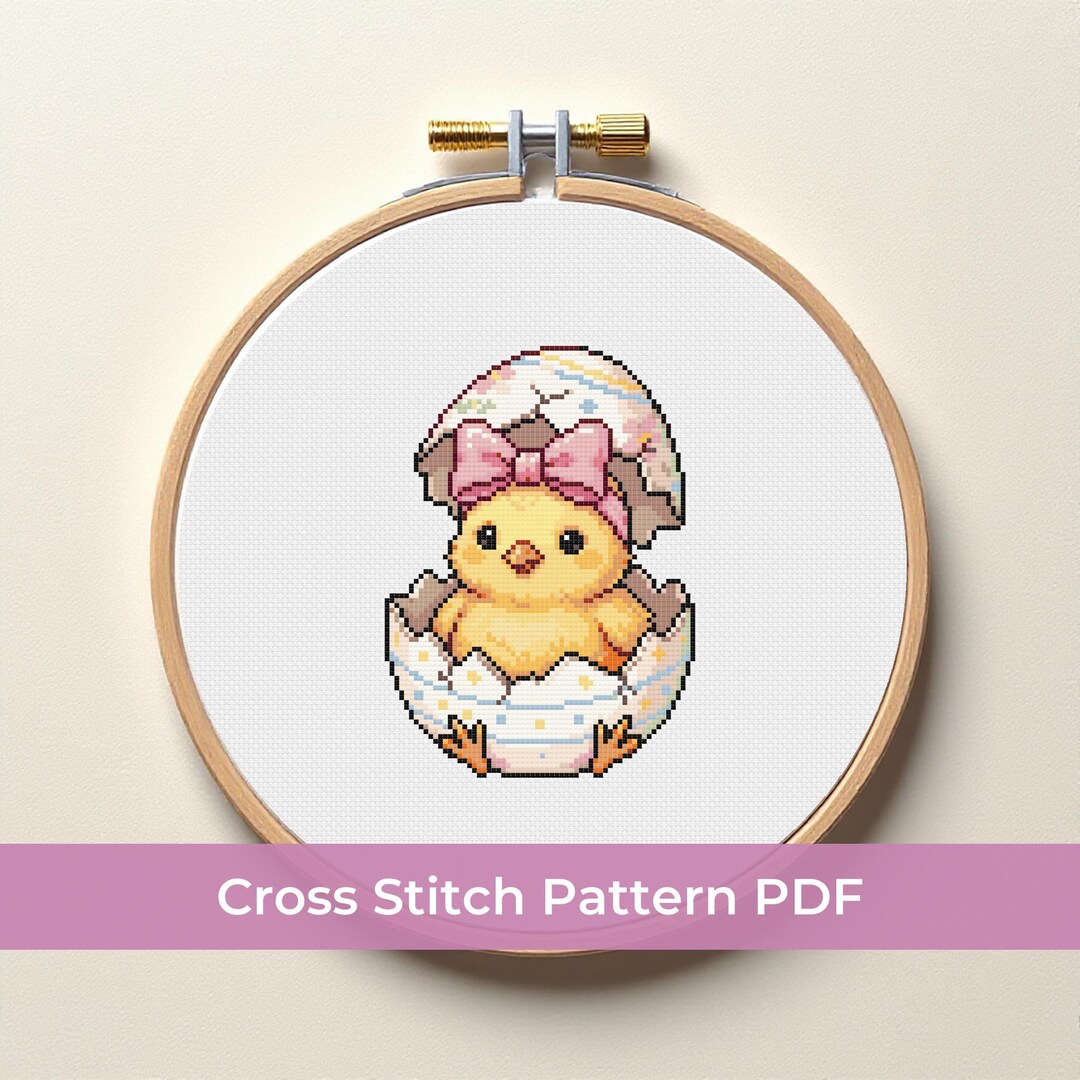 Cute Easter Baby Chick Cross Stitch Pattern PDF, Kawaii Hatching Egg ...