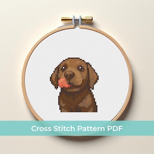 Chocolate Labrador Cross Stitch Pattern, Cute Dog Embroidery Design, Labrador Retriever Cross Stitch, Kawaii Puppy Decor, Instant Download