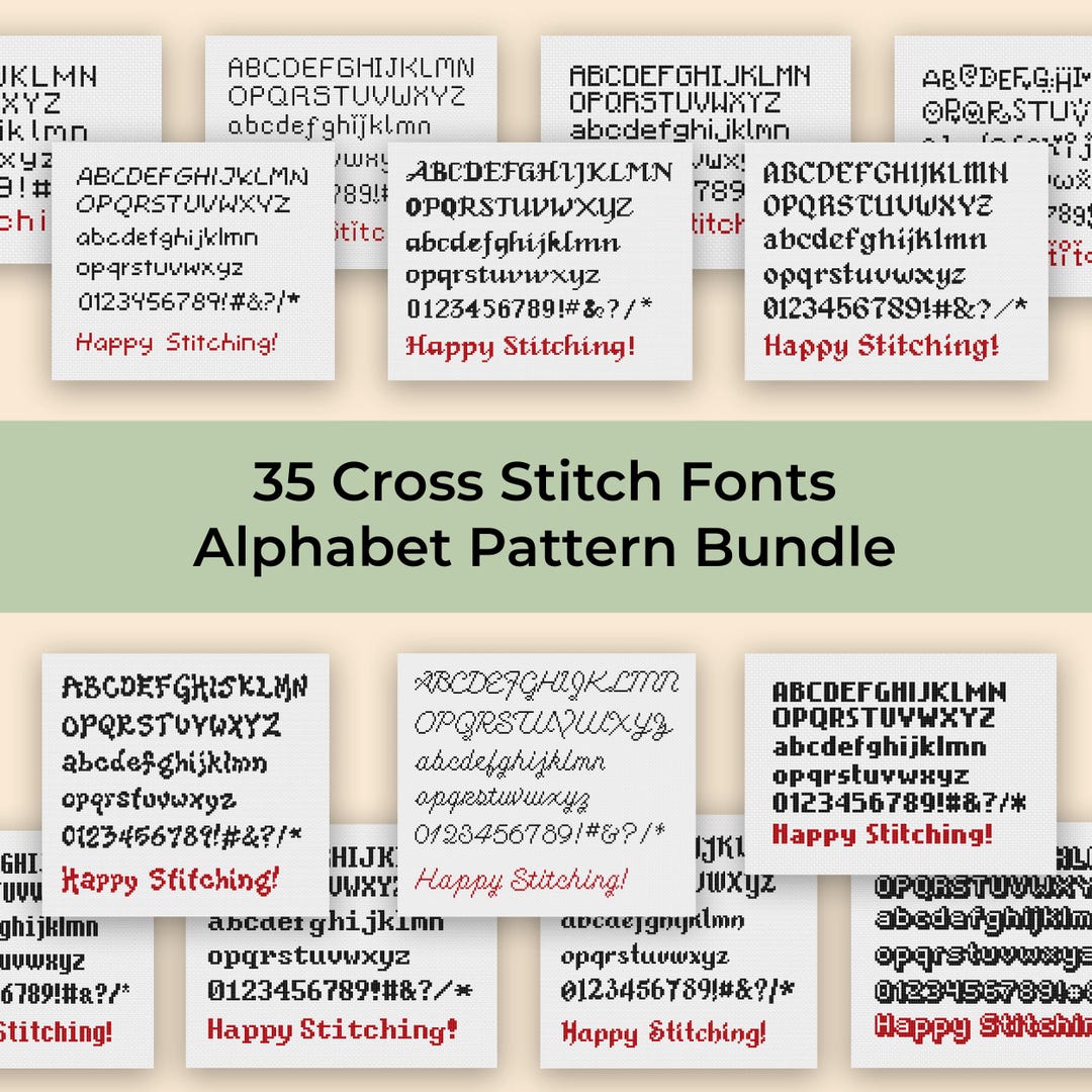 Cross Stitch Alphabet Patterns Bundle - 35 Fonts, Cross Stitch Fonts ...