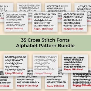 Cross Stitch Alphabet Patterns Bundle - 35 Fonts, Cross Stitch Fonts, Cross Stitch Numbers, Embroidery Fonts Bundle, Instant PDF Download