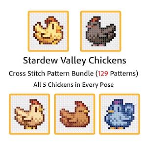 Stardew Valley Chickens Cross Stitch Pattern PDF (129 patterns), DMC colors, Instant Download