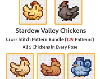 Stardew Valley Chickens kruissteekpatroon pdf (129 patronen), DMC-kleuren, direct downloaden