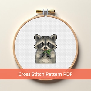 Raccoon Cross Stitch Pattern - Cute Woodland Animal PDF, Beginner-Friendly Embroidery Design, Forest Animal DMC Chart Instant Download
