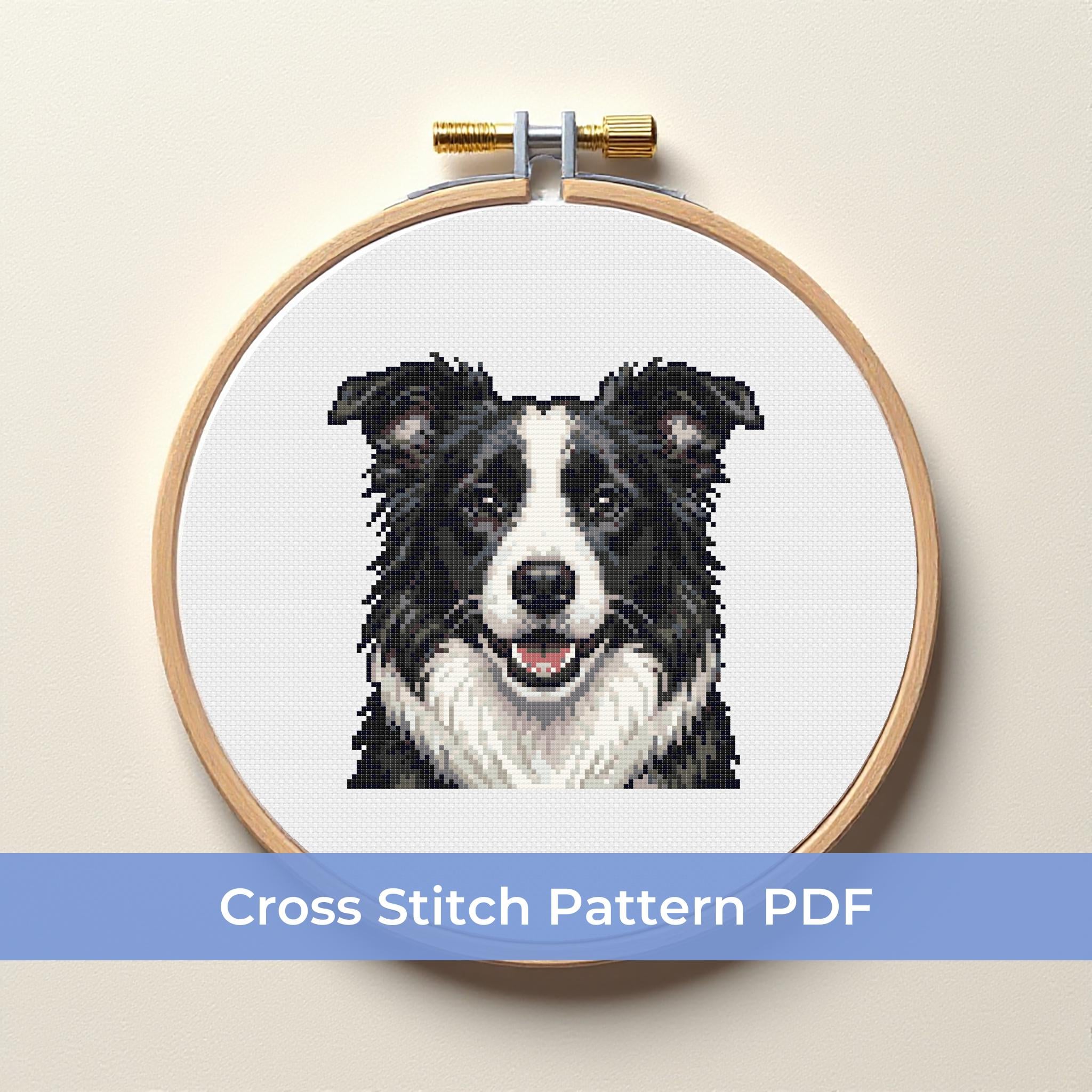 Border Collie Cross Stitch Pattern PDF - Modern Dog Portrait ...
