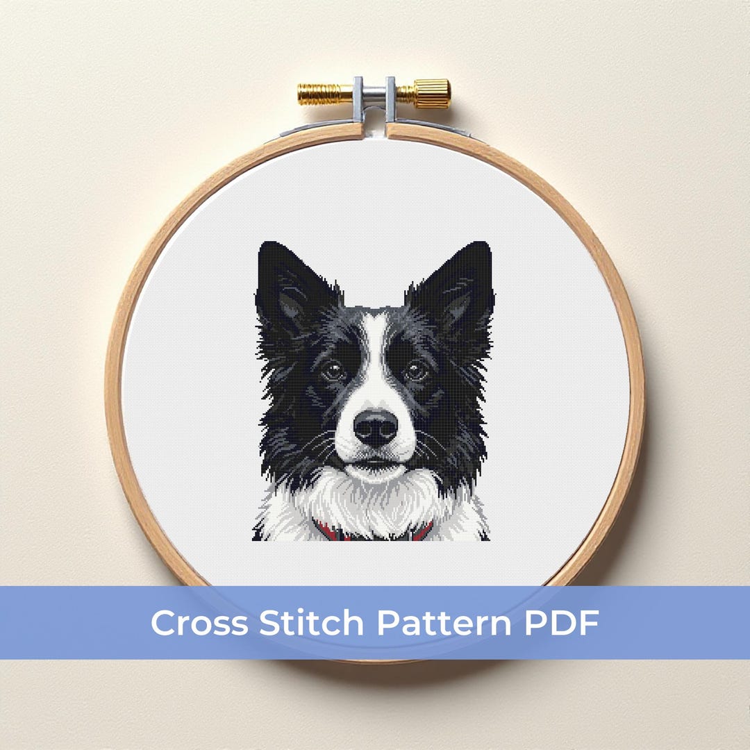 Border Collie Cross Stitch Pattern PDF, Realistic Dog Portrait ...