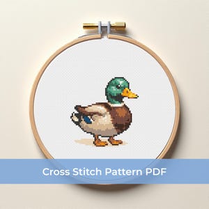 Mallard Duck Cross Stitch Pattern - PDF Instant Download, Cute Bird Embroidery Design, Animal Cross Stitch for Beginners, DMC Color Chart