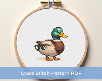 Mallard Duck Cross Stitch Pattern - PDF Instant Download, Cute Bird Embroidery Design, Animal Cross Stitch for Beginners, DMC Color Chart