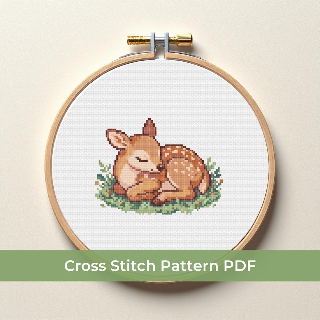 Sleeping Baby Deer Cross Stitch Pattern PDF, Woodland Fawn Embroidery ...