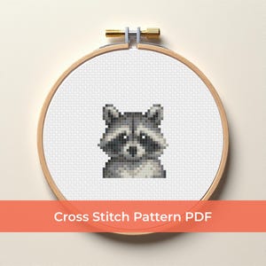 Raccoon Cross Stitch Pattern - Cute Woodland Animal PDF, Beginner-Friendly Embroidery Design, Forest Animal DMC Chart Instant Download