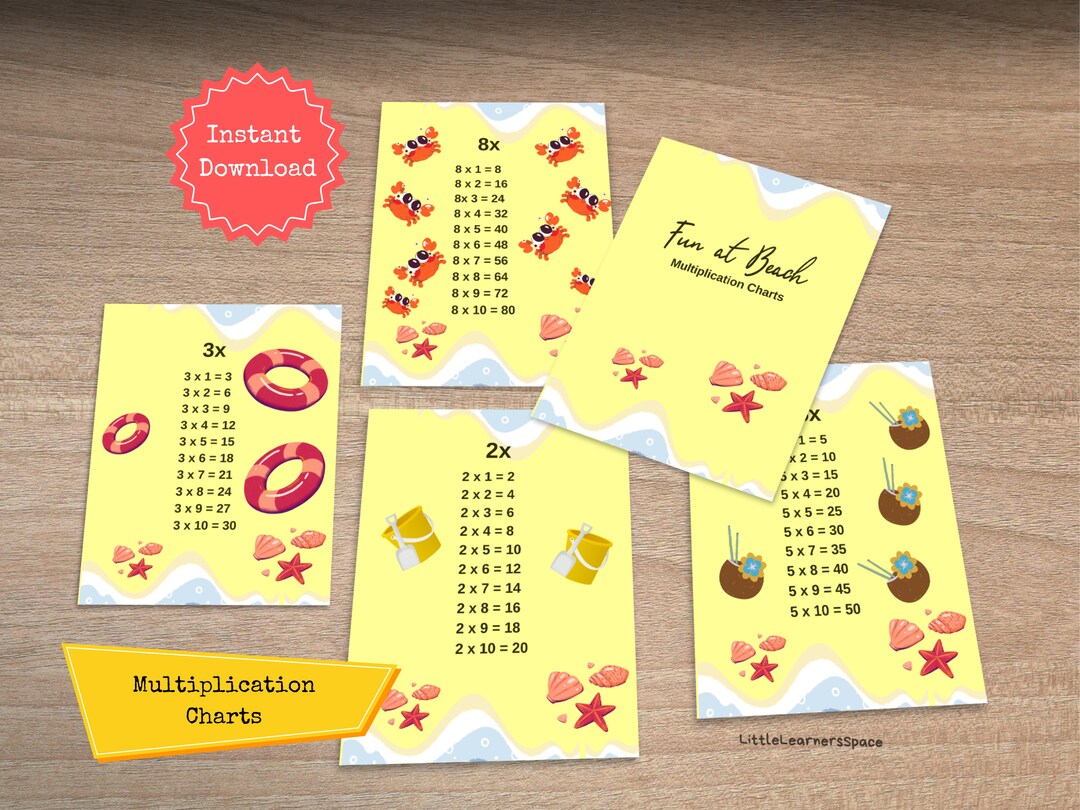 Beach | Multiplication Charts | Math Tables | Elementary School - Etsy