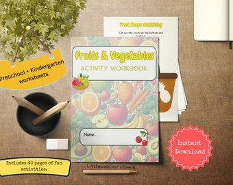 Libro ocupado de frutas y verduras, Hojas de trabajo de actividades imprimibles para preescolar de jardín de infantes, Plan de estudios preescolar, Educación en el hogar, Imprimible en el aula