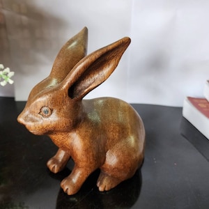 Hand-Carved Wooden Rabbit Figurine 5&quot;, Artistic Home Decor, Eco-Friendly, Unique Rabbit Sculpture