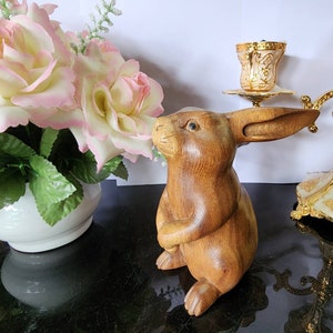Hand-Carved Wooden Rabbit Figurine 5.3&quot;, Artistic Home Decor, Perfect Gift, Eco-Friendly, Unique Rabbit Sculpture, gifts