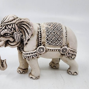 Handmade Elephant Figurine, 4&quot; White Resin Sculpture, Realistic Elephant Decor, Collectible Art Piece