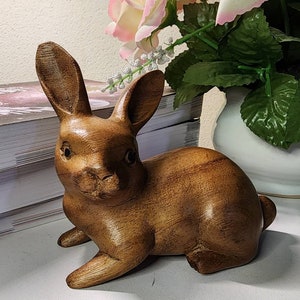 Hand-Carved Wooden Rabbit Figurine 4.5&quot;, Artistic Home Decor, Perfect Gift, Eco-Friendly, Unique Rabbit Sculpture, Gifts for Friends, Gift