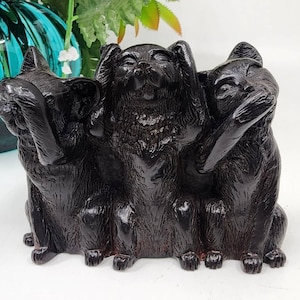Three Wise Cats Figurine 4&quot;, Handcrafted Resin Decor, Black, See No Evil Hear No Evil Speak No Evil Cat Statue