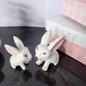 Hand-Carved Wooden White Rabbit Figurines, Set of 2, Artistic Home Decor, Perfect Gift, Eco-Friendly, Unique Rabbit Sculptures