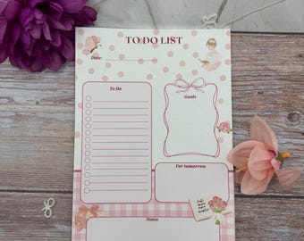 Pink Girly To Do List Notepad | Cute Feminine Stationery | Pink Checklist Memo Pad | Girly Desk Accessory | Daily Task List | 25 Pages