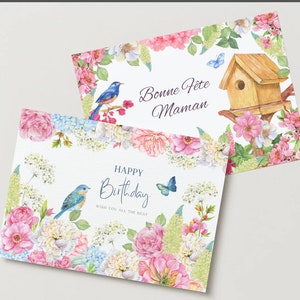 Birds and flowers birthday card