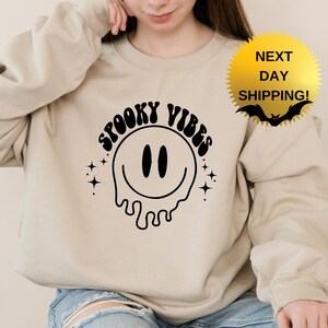 Spooky Vibes Sweatshirt and Hoodie, Retro Vintage Halloween, Spooky Season Smiley Face, Spooky Halloween Tee,Retro Halloween Kids Sweatshirt